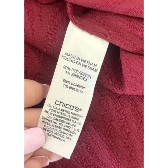 Chico's Women's Button-Up Long Sleeve Shirt Maroon Size 1 Medium Classiccore - Picture 7 of 7